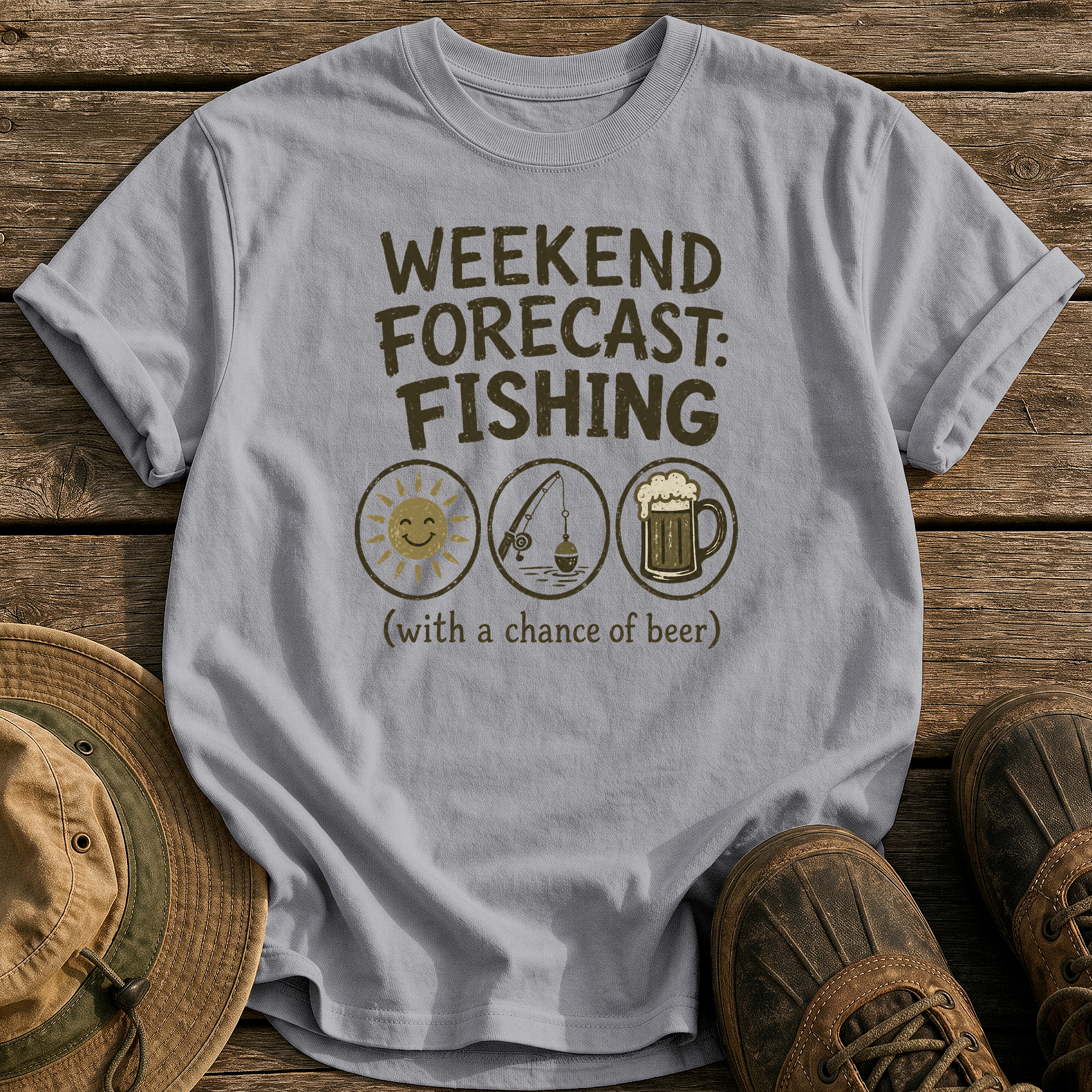 Weekend Forecast: Fishing & Beer tee - Grey - front