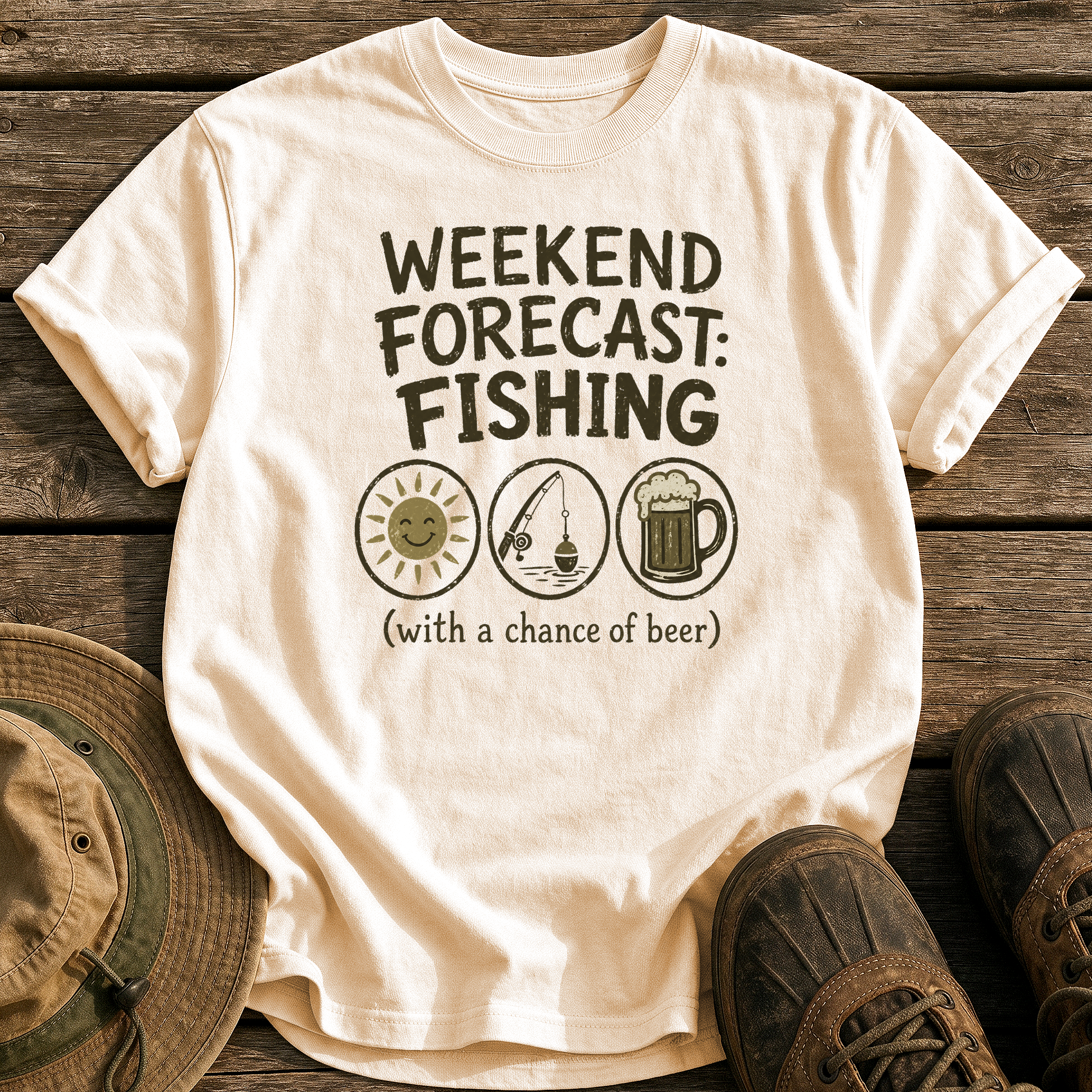 Weekend Forecast: Fishing & Beer tee - Ivory - front